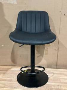 lot 455 image: Black Bar Stool Leather Soft Cushion Adjustable Swivel Counter Bar Stool