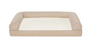 lot 439 image: FurHaven Pet Products Medium Plush & Performance Linen Orthopedic Sofa Dog Bed, Flax