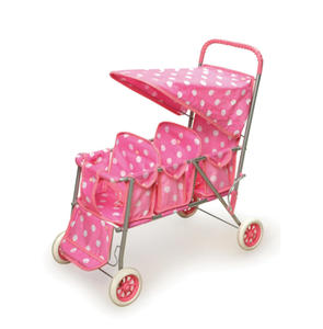 lot 461 image: Folding Triple Doll Stroller - PinkPolka Dots