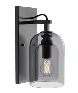 lot 469 image: Better Homes & Gardens 13 Classic Black Indoor Wall Sconce Light With Double Wall Smoky Glass Shade