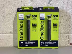 lot 596 image: LOT OF 2 Philips Norelco Oneblade 360 Face Hybrid Electric Trimmer and Shaver
