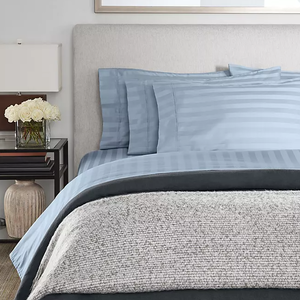 lot 85 image: 7PCS Split King Members Mark 700 Thread Count Striped Egyptian Cotton Hotel Premier Collection Sheet Set