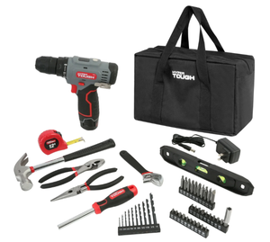 lot 194 image: 50PCS Hyper Tough 12V Max Cordless 38 Inch Drill Driver Project Kit with 1.5Ah Lithium-Ion Battery, Charger, and Storage Bag