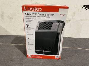 lot 351 image: Lasko 1500W Cyclonic Ceramic Console Electric Space Heater with Timer, CC24925, Black