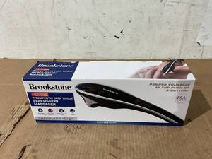 lot 295 image: Brookstone Handheld Percussion Body Massager, 4 Vibration Modes, 5 Interchangeable Heads, Black