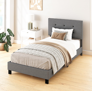lot 665 image: Mainstays Claire Upholstered Bed, Gray Linen, Twin