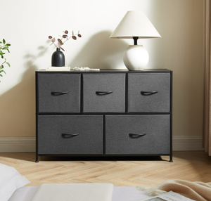 lot 667 image: Mainstays 5 Drawer Fabric Storage Dresser for Bedroom, Grey