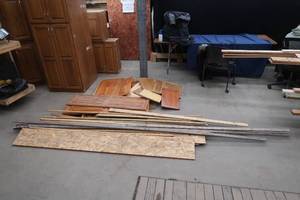lot 49 image: CABINET DOORS, PLY WOOD, AND ASSORTMENT OF WOOD
