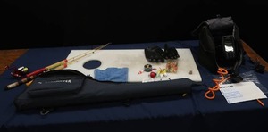 lot 55 image: GARMIN STRIKER SERIES 4, ICE ROD HOLDER WITH RODS, FISH CLEANING BOARD