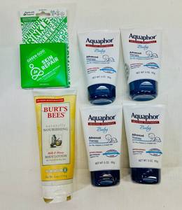 lot 36 image: Aquaphor Baby, Burts Bees(cracked top) Green Goo Skin Repair