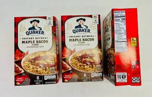 lot 198 image: 3x 8 1.25oz Packets Quaker Instant Oatmeal-Maple Bacon