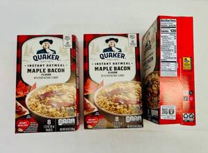 lot 196 image: 3x 8 1.25oz Packets Quaker Instant Oatmeal-Maple Bacon