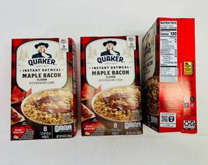 lot 200 image: 3x 8 1.25oz Packets Quaker Instant Oatmeal-Maple Bacon