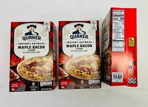 lot 201 image: 3x 8 1.25oz Packets Quaker Instant Oatmeal-Maple Bacon