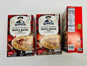 lot 202 image: 3x 8 1.25oz Packets Quaker Instant Oatmeal-Maple Bacon