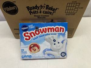 lot 386 image: F. 2x12x 20ct Pillsbury Pre-Cut Snowman Cookies