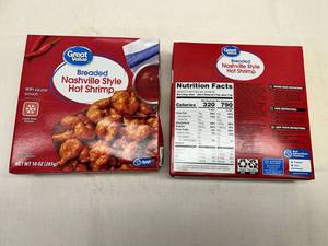 lot 252 image: K. 2x 10oz Nashville Style Hot Shrimp(Popcorn Shrimp wSeperate Sauce Packet)