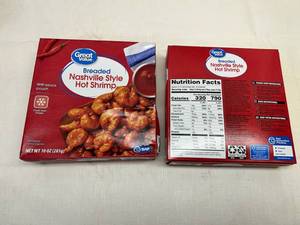 lot 255 image: K. 2x 10oz Nashville Style Hot Shrimp(Popcorn Shrimp wSeperate Sauce Packet)