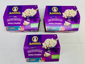 lot 378 image: 3x 4-1.87oz Annies Organic Pasta & White Cheddar