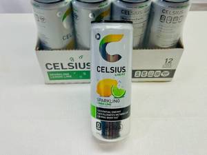 lot 360 image: SSS. 12x 12oz Celsius Green Tea Peach