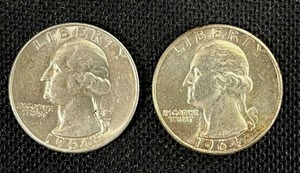 lot 27 image: Two Washington Quarters (90% Silver) 1964-P EF and 1964-D EF