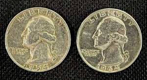 lot 28 image: Two Washington Quarters (90% Silver) 1954-P EF and 1964-D EF