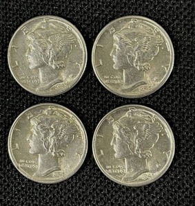 lot 36 image: Four 1945 AU-Type Mercury Dimes