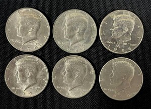 lot 40 image: Six Kennedy Half Dollars 1973, 1973, 1974, 1978, 1982, and 1998