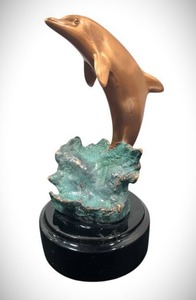lot 53 image: Bronze 9.75 Dolphin Sculpture by Artist Donjo Medievine