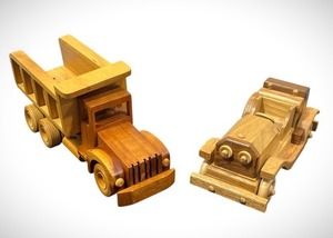 lot 60 image: Two Wooden Toys (Roadster and Dump Truck)