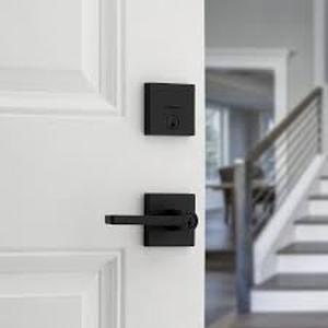 lot 35 image: Lot of Kwikset Halifax Matte Black Entry Door Handle with Single Cylinder Deadbolt Combo Pack featuring SmartKey Security Customer Returns See Pictures