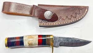 New 6" Damascus Antler Handle Knife