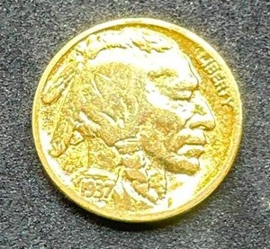 lot 40 image: 1937 Buffalo Nickel plated In 24kt Gold