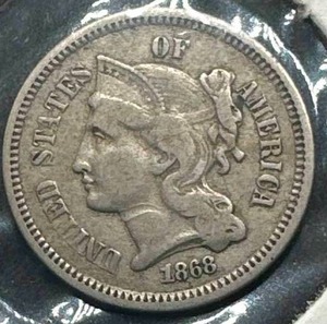 lot 8 image: 1868 Three Cent Nickel