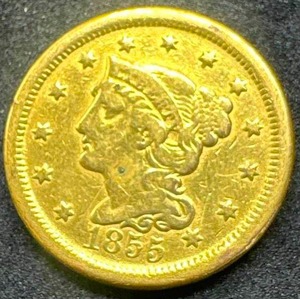lot 11 image: 1855 Large Cent Penny (plated in 24kt gold)