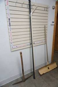 lot 83 image: No Sale Lot pickaxe, snow shovel, & PVC pipe
