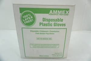 lot 90 image: Ammex Disposable Plastic Gloves size medium-NEW BOX