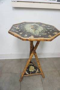 lot 12 image: Victorian Decoupage Bamboo Table 17x 28