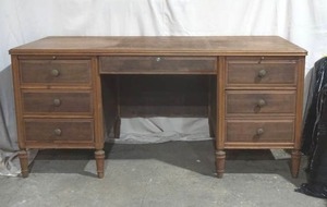 lot 15 image: antique desk with 6 drawers