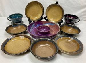 lot 31 image: Pottery Collection - Pour Over Coffee Makers, Chip & Dip Bowl, and PlatesBowls