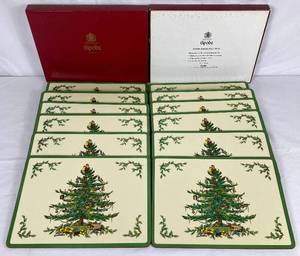 lot 42 image: Spode Christmas Tree Green Trim Corkboard Placemats - set of 12