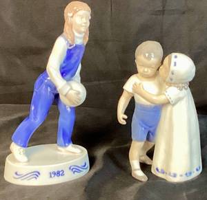 Bing and Grondahl of Denmanrk "Love Scorned" Figurine #1614 and Bing and Grondahl 1982 Annual Figurine "Girl With Ball"