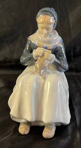 lot 34 image: Royal Copenhagen Denmark Porcelain Sculpture Amager Girl Knitting #1317