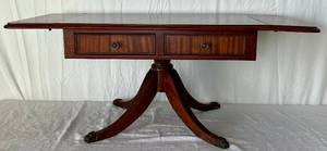 lot 78 image: Two Drawer Claw Foot Drop Leaf Side Table