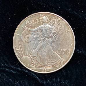 lot 8 image: 1996 Toned Walking Liberty Silver Dollar .999 Silver