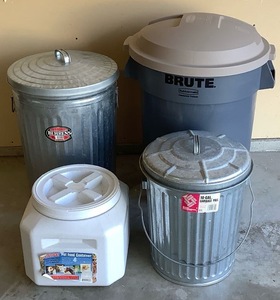 lot 70 image: Trio of Trash Containers plus Kibble Storage