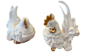lot 53 image: Vintage Porcelain Rooster & Hen White With Gold Trim