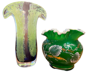 lot 49 image: Fenton Charleton Glass Vase & Hand Blown Art Glass Vase