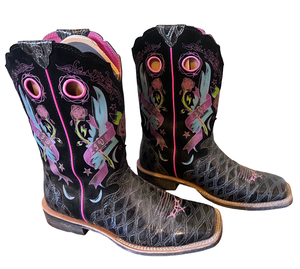 lot 76 image: Ariat Womens Black & Pink Cowboy Boots- Size 9.5