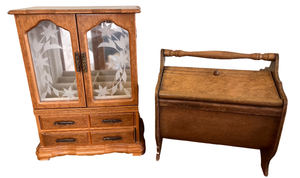 lot 137 image: Jewelry Armoire & Wooden Sewing Box